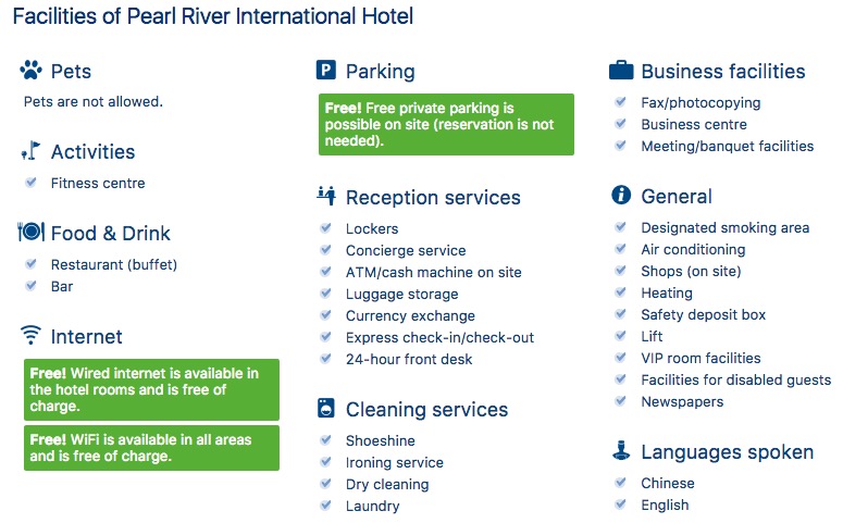 Facilities of Pearl River International Hotel