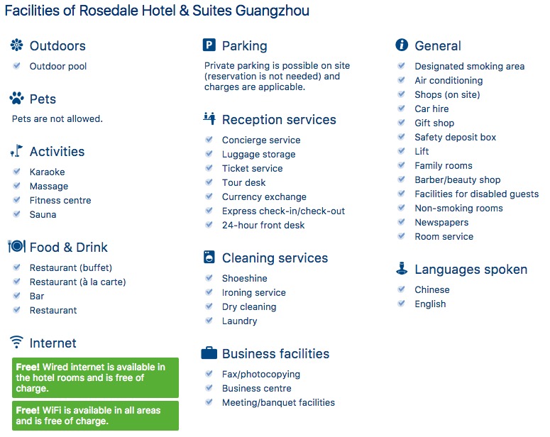 Facilities of Rosedale Hotel & Suites Guangzhou