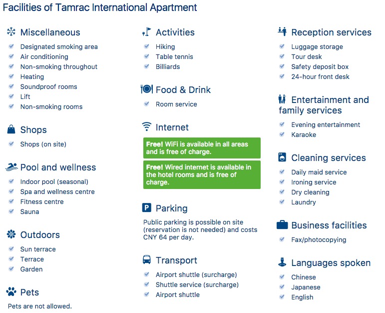 Facilities of Tamrac International Apartment