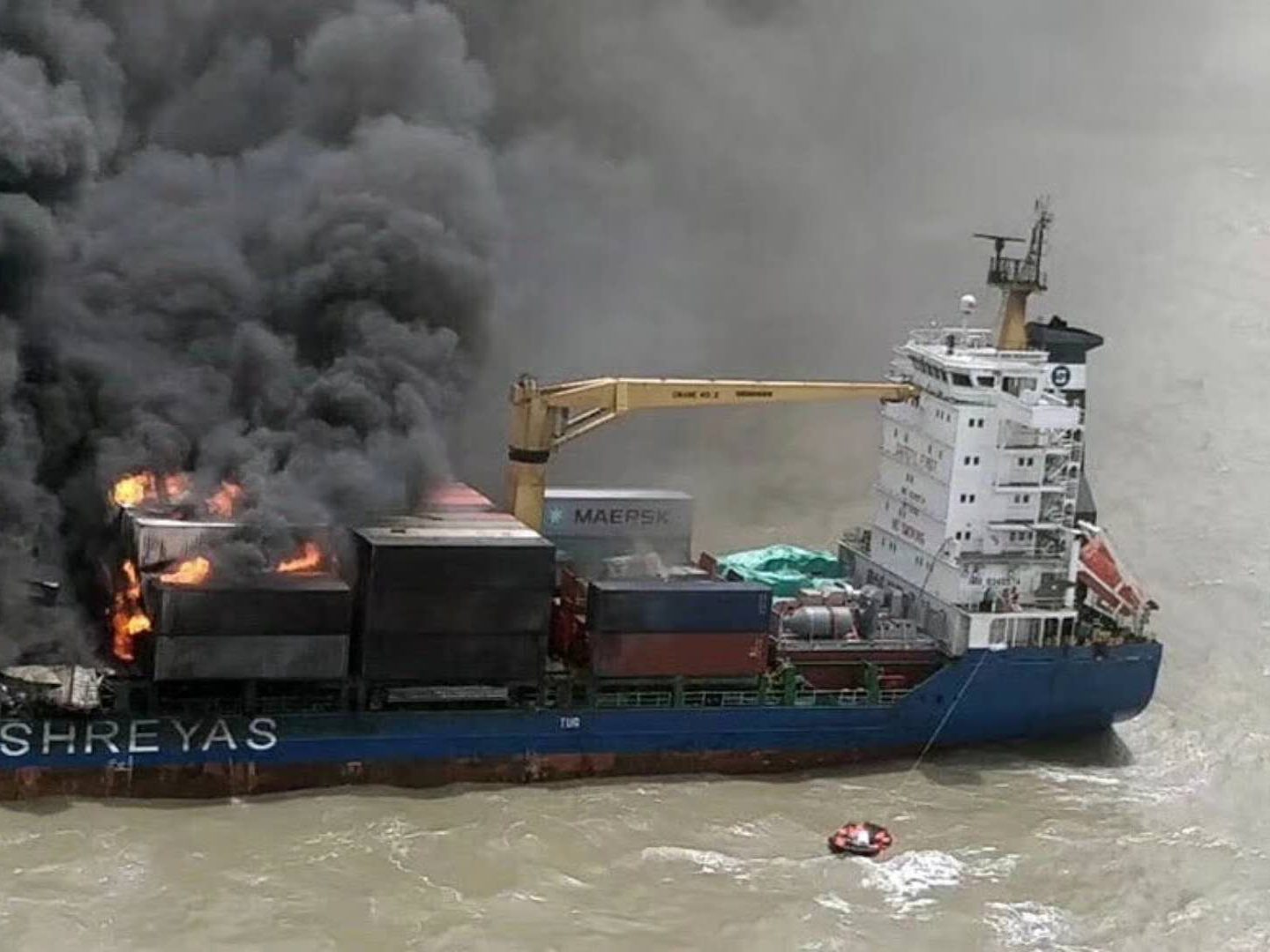 Cargo ship catches fire-1 Cargo ship catches fire