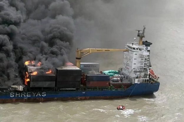 Cargo ship catches fire