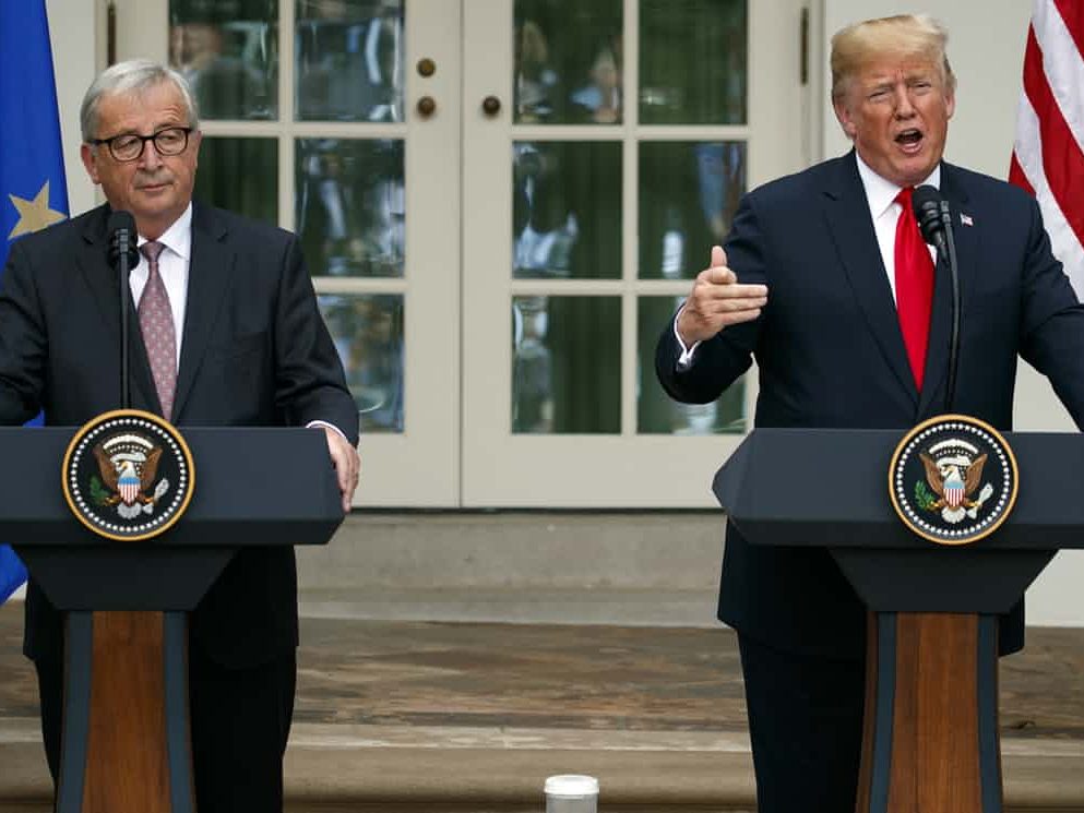 Donald Trump and Jean-Claude Juncker speak in the rose garden of the White House Donald Trump and Jean-Claude Juncker speak in the rose garden of the White House