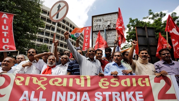 Millions of Indian workers strike