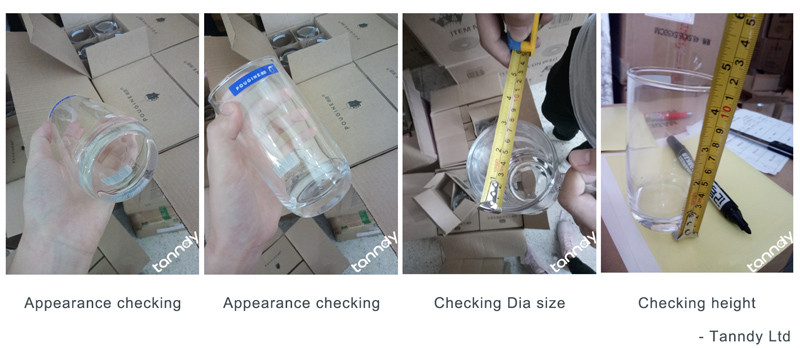 inspect glass cup by checking appearance and sizes