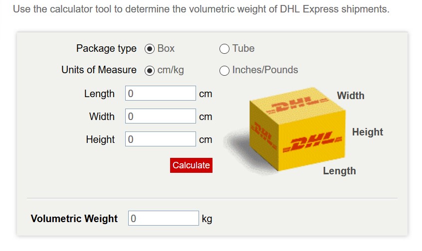 DHL Volumetric Weight calculation