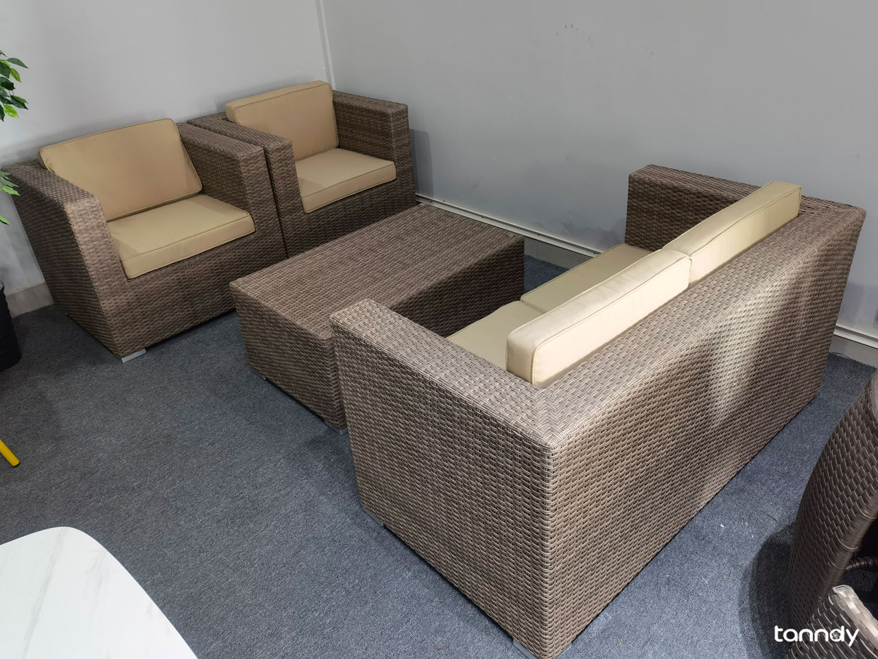 Outdoor rattan sofa and coffee table